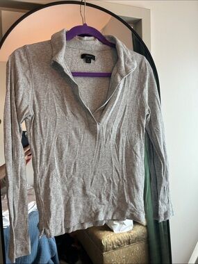 J. Crew Light Gray Ribbed Long-Sleeve Collared Top